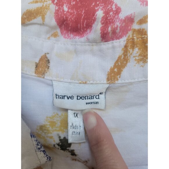 Harve Bernard Collared Button Down 3/4 Sleeve Linen Floral Top Size XL City Chic - Picture 9 of 12